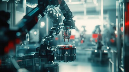 Fototapeta premium High-tech robotic parts working seamlessly in a smart factory, showcasing the complexity of industrial automation.