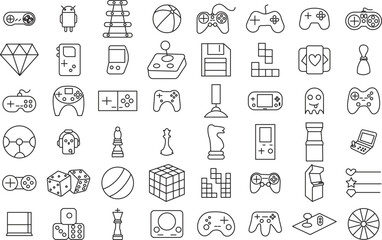 Video game controller icon set for logo and t-shirt. Thin line art editable stroke.