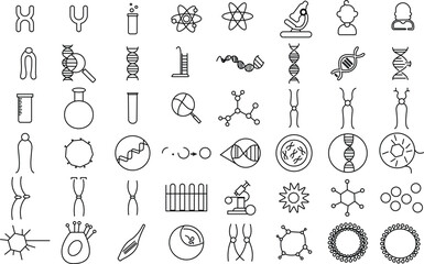 Biotechnology dna and genetic icon set for logo and t-shirt. Thin line art editable stroke.