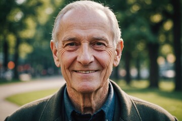 Close portrait of a smiling senior Saint Vincentian man looking at the camera, Saint Vincentian outdoors blurred background
