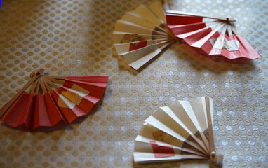 Fan with an image of an old Japanese style in Japan