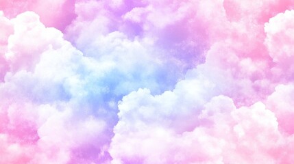 Seamless pattern of soft pastel-colored clouds in shades of pink, blue, and purple, creating a dreamy, whimsical atmosphere.