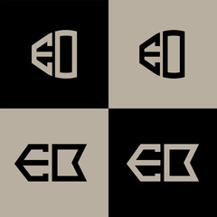EO polygon, circle, triangle, hexagon, flat and simple letter logo set in one artboard. EO minimalist and classic logo.