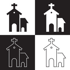 Church icon. isolated on white and black  background. Vector illustration. EPS 10