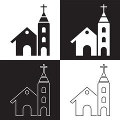 Church icon. isolated on white and black  background. Vector illustration. EPS 10
