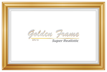 An Illustration elegant gold picture frame with super realistic shape. Approximate frame size 180x120 cm, high resolution 72 dpi. This image is NOT generated by Ai.