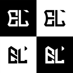 EL polygon, circle, hexagon, flat and simple letter logo set in one artboard. EL minimalist and classic logo.
