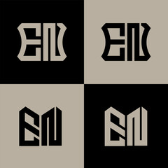 EN polygon, circle, hexagon, flat and simple letter logo set in one artboard. EN minimalist and classic logo.