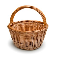 Obraz premium Macro View of Intricate Wicker Basket on White Background