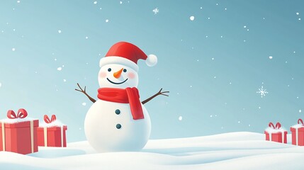 Fototapeta premium a snowman with a red hat and a snowman in the background.