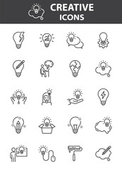 set of creative icons, ideas, imagination, innovation, 