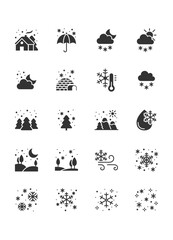 set of winter icons, winter landscape, snowfall, cold weather