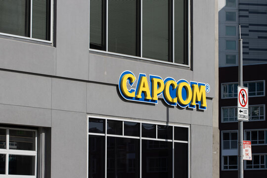 San Francisco, CA, USA - Feb 22, 2024: Capcom sign is seen at its U.S. headquarters in San Francisco, California. Capcom Co., Ltd. is a Japanese multinational video game company.