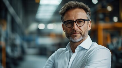 A man wearing glasses and a white shirt stands in front of a wall
