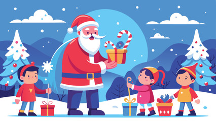 Christmas old Santa Claus handing gift lollipop vector art