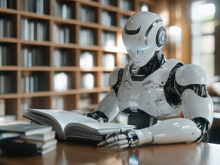 Advanced AI Robot Studying in a Modern Library