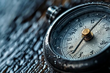 Fototapeta premium A close-up of a barometer measuring a sudden drop in air pressure, indicating an incoming storm