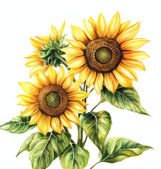 Obraz premium 3 yellow sunflowers on a white background