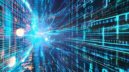 Abstract blue digital background binary code, AI code running in the background