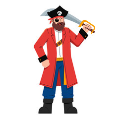 A Man is Wearing a Red Pirate Costume and Carrying a Sword Vector Illustration