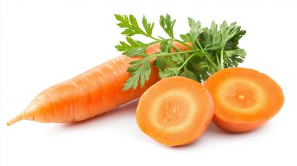Carrot with greens and cut halves Generative AI