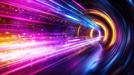 An abstract neon tunnel with flowing magma patterns and a vibrant, luminous light.