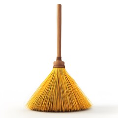 Traditional Broom with Wooden Handle Isolated on White Background
