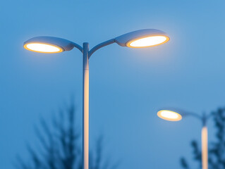 Modern Streetlights Illuminated at Dusk