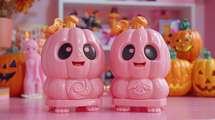 Obraz premium Business Setting with Halloween Pink Pumpkin Decoration for Party