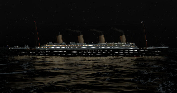 Die Titanic bei Nacht - Seitenansicht 