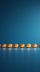 Row of jack-o'-lanterns on blue gradient background.