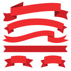 A collection of festive red and gold ribbons, banners, and award scrolls with stars, perfect for decoration and celebration design