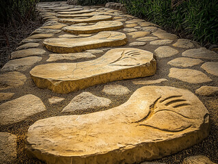 Stone Path with Fossil Footprints in Sandstone