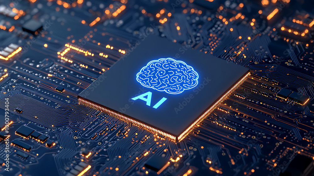 Aufkleber a glowing ai brain icon on a circuit board, representing technology and artificial intelligence adva