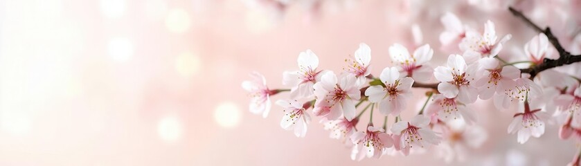Delicate cherry blossom branch on a soft pink background.