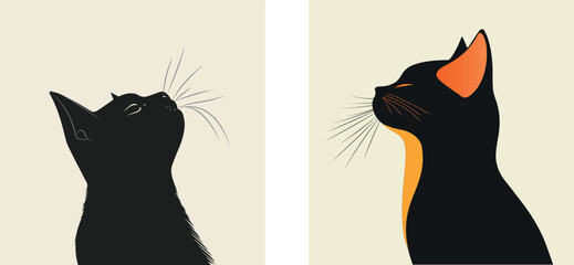 A cat in an abstract black and orange style, abstract cat illustration, dark and orange