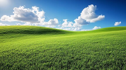 Naklejka premium Vibrant green hills under a clear blue sky.