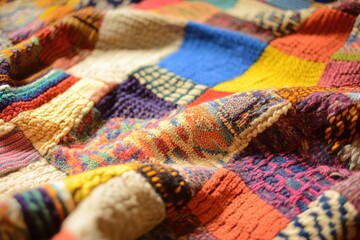 Fototapeta premium Vibrant Colorful Patchwork Blanket for Cozy Home Decor and Creative Textile Design
