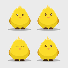 Flat illustration little cute chicks with yellow