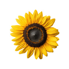 Fototapeta premium A yellow sunflower with a black center isolated on white background