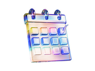 Holographic Gradient Abstract Crystal Material Calendar Icon Isolated on Transparent Background