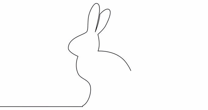 Self drawing line animation Easter Bunny Cute rabbit silhouette with ears continuous one single line drawn concept video