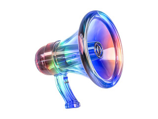 Futuristic Holographic Gradient Abstract Crystal Material Megaphone Icon Isolated on Transparent Background
