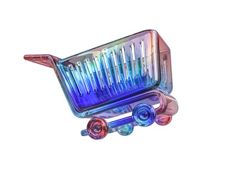 Futuristic Holographic Gradient Abstract Crystal Material Shopping Cart Icon Isolated on Transparent Background
