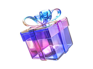 Futuristic Holographic Gradient Abstract Crystal Material Glass Gift Box  Icon Isolated on Transparent Background