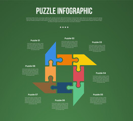 puzzle or jigsaw base infographic with creative sharp object cycle circular with 8 point with dark style for slide presentation