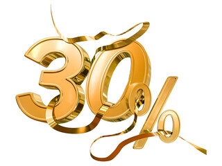 Golden 30 Percent Discount Icon Isolated on Transparent Background