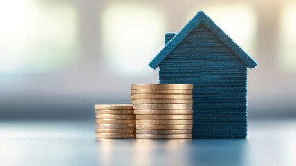 Model house with coins representing investment and savings concept.
