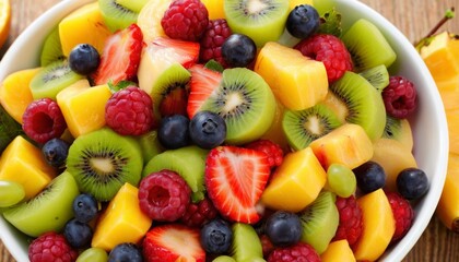 Obraz premium Fresh and vibrant fruit salad ready to be enjoyed