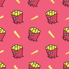 KAWAII SMILING FRENCH FRIES CHARACTER SEAMLESS PATTERN